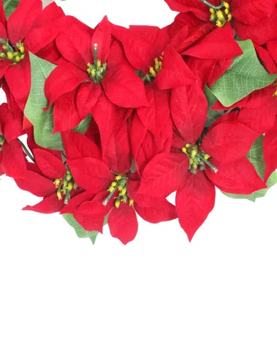 Puleo 24" Pre-lit Artificial Red Poinsettia Wreath In Red