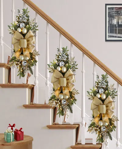 Puleo 28" Pre-lit Adorned Artificial Banister Swag In Multi