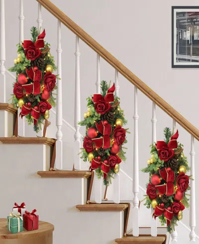 Puleo 28" Artificial Pre-lit Adorned Banister Swag In Multi