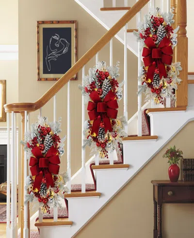 Puleo 28" Pre-lit Adorned Flocked Artificial Banister Swag In Red