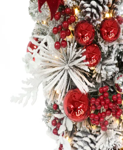 Puleo 28" Pre-lit Adorned Flocked Artificial Banister Swag In Red