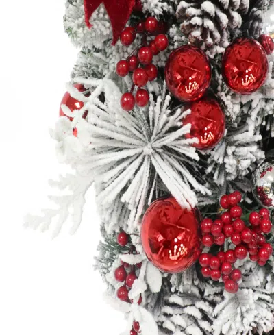 Puleo 28" Pre-lit Adorned Flocked Artificial Banister Swag In Red