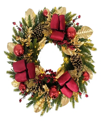 Puleo 26" Pre-lit Artificial Adorned Christmas Wreath In Red