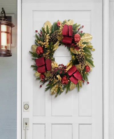Puleo 26" Pre-lit Artificial Adorned Christmas Wreath In Red