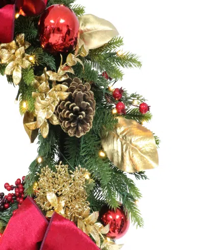 Puleo 26" Pre-lit Artificial Adorned Christmas Wreath In Red