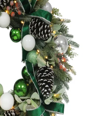Puleo 26" Pre-lit Artificial Adorned Christmas Wreath In Green