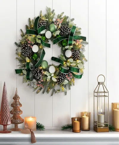 Puleo 26" Pre-lit Artificial Adorned Christmas Wreath In Green