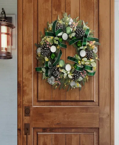 Puleo 26" Pre-lit Artificial Adorned Christmas Wreath In Green