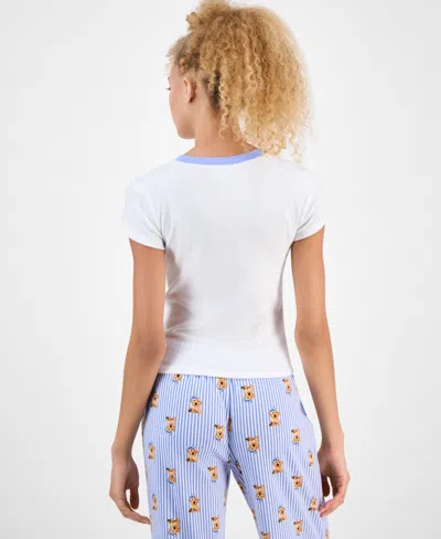 Just Polly Juniors' Pointelle Short-sleeve Top In White