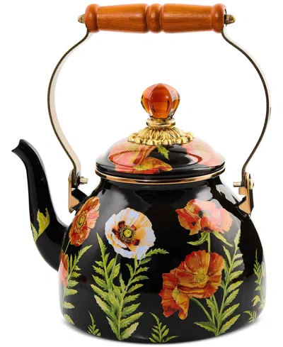 Mackenzie-childs Poppy Enameled 2-quart Tea Kettle In Black