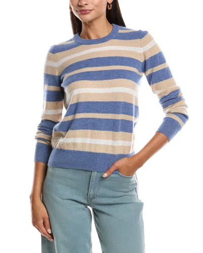 Minnie Rose 8979 Cashmere Striped Crew Neck Pullov In Blue