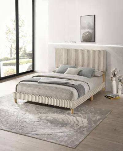 Best Quality Furniture Queen Size Corduroy Velvet Panel Bed In White