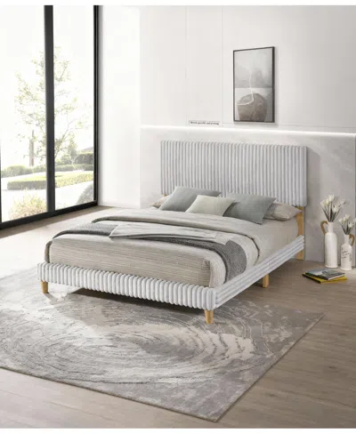 Best Quality Furniture Full Size Corduroy Velvet Panel Bed In Gray