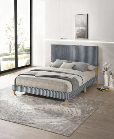 Best Quality Furniture Full Size Corduroy Velvet Panel Bed In Gray