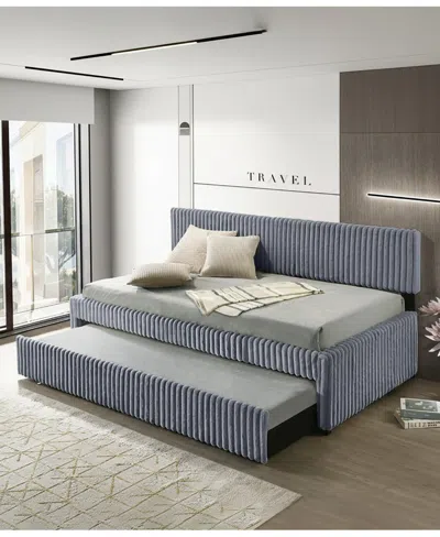 Best Quality Furniture Twin Size Corduroy Velvet Daybed With Trundle In Gray