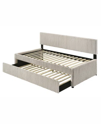 Best Quality Furniture Twin Size Corduroy Velvet Daybed With Trundle In White