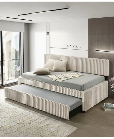 Best Quality Furniture Twin Size Corduroy Velvet Daybed With Trundle In White