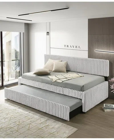 Best Quality Furniture Twin Size Corduroy Velvet Daybed With Trundle In Gray