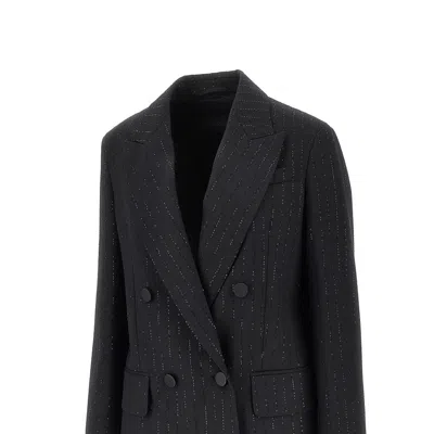 Max Mara Maxmara Appia Double Breasted Blazer In Wool And Sequins In Black