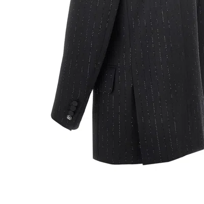 Max Mara Maxmara Appia Double Breasted Blazer In Wool And Sequins In Black