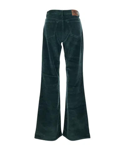 Pinko Green Pants With Plaque On The Front And Logo Patch On The Back In Corduroy Woman In Green