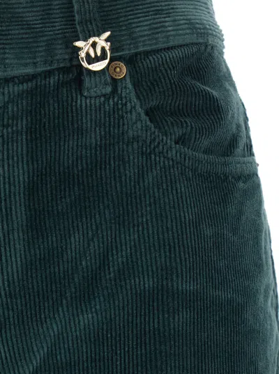 Pinko Green Pants With Plaque On The Front And Logo Patch On The Back In Corduroy Woman In Green