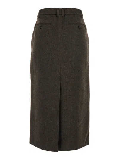 Dunst Brown Skirt With Rear Single Vent And All-over Check Motif In Wool Blend Woman In Brown
