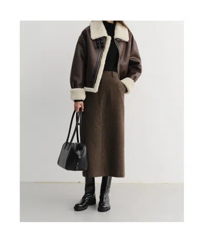 Dunst Brown Skirt With Rear Single Vent And All-over Check Motif In Wool Blend Woman In Brown