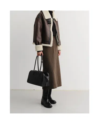 Dunst Brown Skirt With Rear Single Vent And All-over Check Motif In Wool Blend Woman In Brown