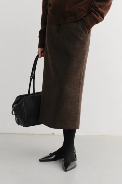 Dunst Brown Skirt With Rear Single Vent And All-over Check Motif In Wool Blend Woman In Brown