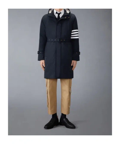 Thom Browne Belted Down Parka In Blue
