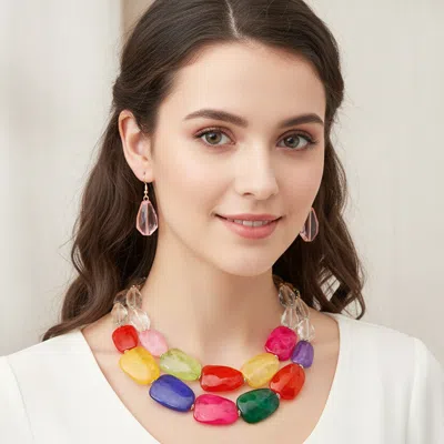 Fashnzfab Chunky Abstract Resin Beaded Layered Statement Necklace In Multi