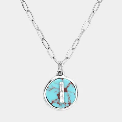 Fashnzfab -i- Initial Monogram Turquoise Pendant Necklace In Metallic