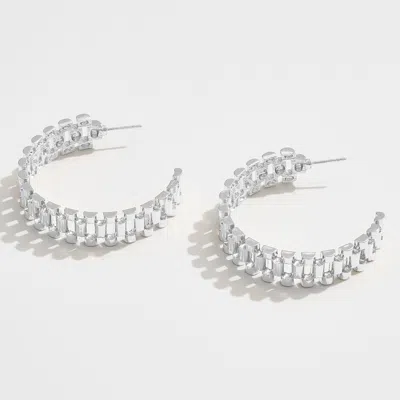 Fashnzfab White Gold Dipped Geometric Chain Link Hoop Earrings - Silver In Metallic