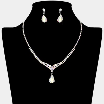 Fashnzfab Teardrop Stone Pointed Rhinestone Paved Necklace In Metallic