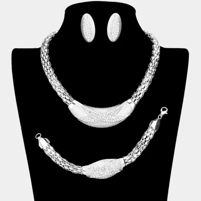 Fashnzfab 3pcs - Crystal Rhinestone Snake Chain Necklace Jewelry Set In Metallic