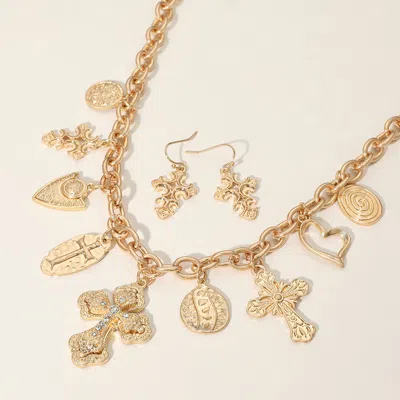 Fashnzfab Religious Charm Station Necklace In Gold