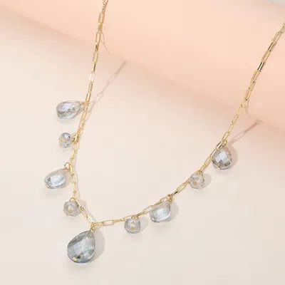 Fashnzfab Faceted Teardrop Ball Station Necklace In Gold