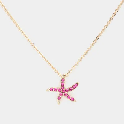 Fashnzfab Rhinestone Paved Starfish Pendant Necklace 16" + 2" L In Gold