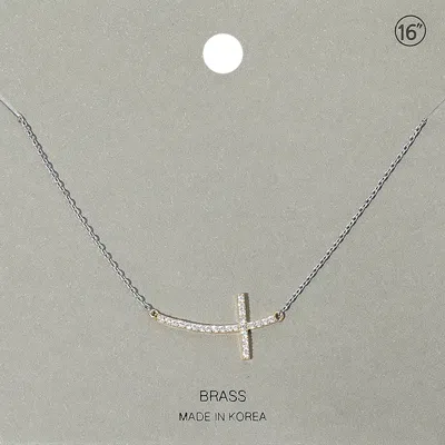 Fashnzfab Stone Paved Cross Pendant Necklace In Metallic