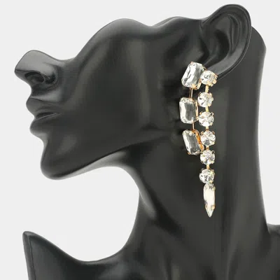 Fashnzfab Multi Shaped Stone Link Drop Statement Evening Earrings - Clear, Gold In Gold