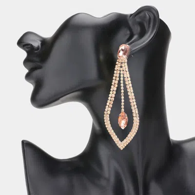 Fashnzfab Rhinestone Petal Marquise Stone Dangle Evening Earrings - Peach In Pink