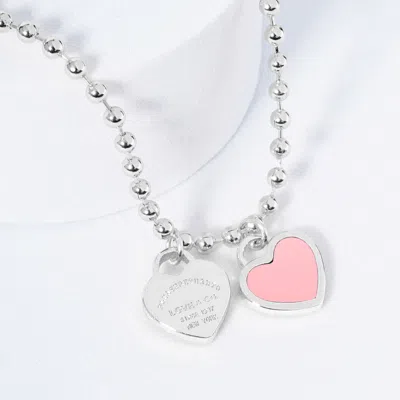 Fashnzfab White Gold Dipped Double Heart Pendant Bubble Chain Necklace In Silver