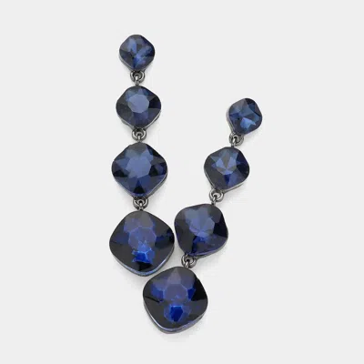 Fashnzfab Round Stone Cluster Link Dropdown Evening Earrings - Black, Montana Blue In Blue