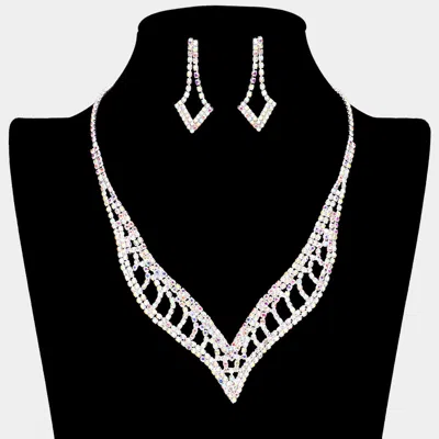 Fashnzfab Rhinestone Paved V Shaped Necklace 17" + 4.75" L In Metallic