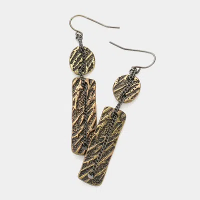 Fashnzfab Embossed Metal Dangle Earrings - Gold Burnished In Brown
