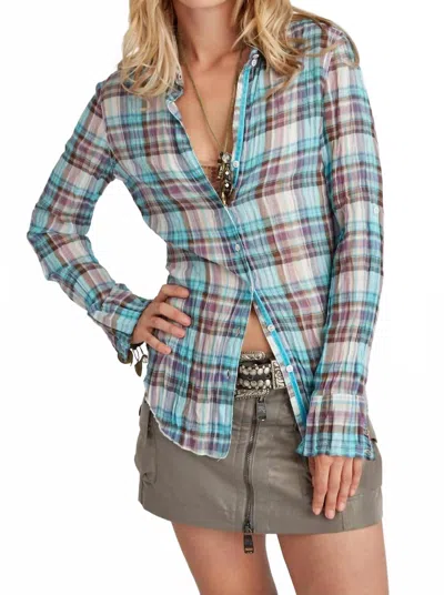 Cino Crinkle Blouse In Azure Plaid In Multi