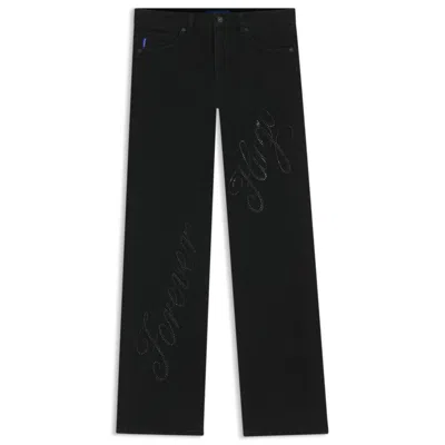 Hugo Boss Slim-fit Jeans With Rhinestone Logos In Black