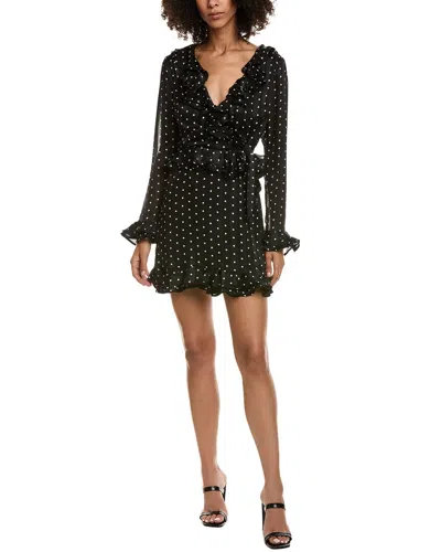 Bardot Polka Dot Frill Ruffle Long Sleeve Minidress In Black