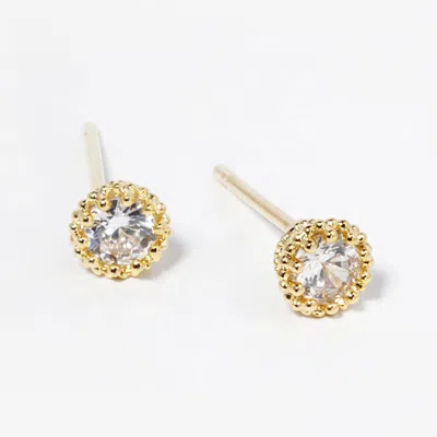 Fashnzfab Gold Dipped Brilliant Round Cz Stone Cluster Mini Stud Earrings In Gold
